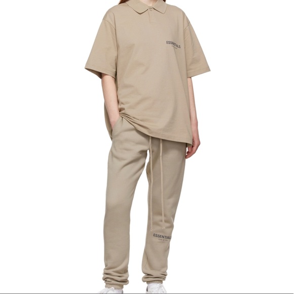 ✅ NWT UNISEX FEAR OF GOD Essentials lounge pants jogger pants Tan Taupe String - Picture 2 of 6